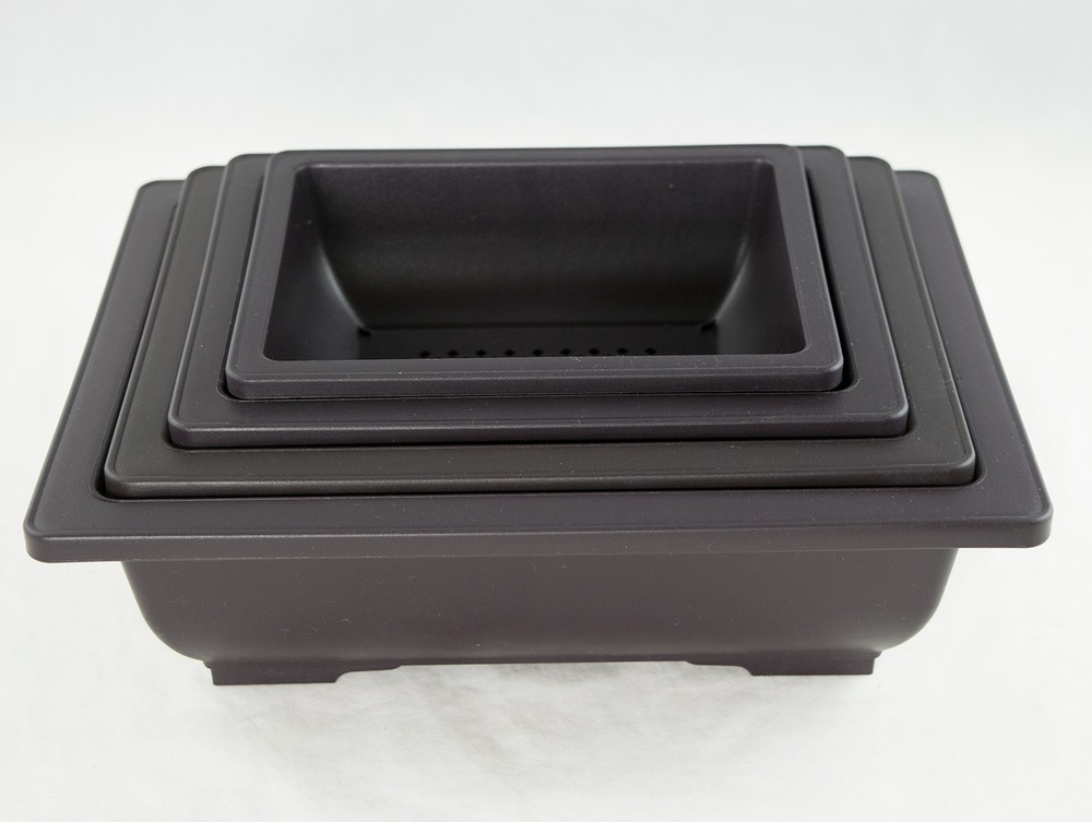 4 Mix 6.25″-10″ Rectangular Plastic Bonsai, Cactus / Succulent Pot – Dark Brown