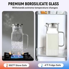 1 Pack 2 Liters/68 oz Square Glass Pitcher with Lid and Handle, Glass Carafe …