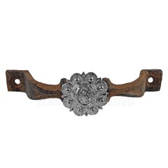Rustic Cast Iron Silver Horseshoe Handle Cabinet Drawer Door Pull Floral Concho