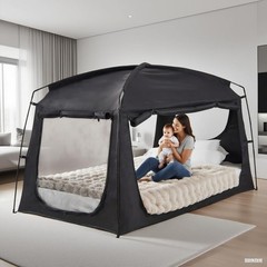Privacy Blackout Tent for Adults Kids Sunproof Portable Bed Canopy Mesh Windows