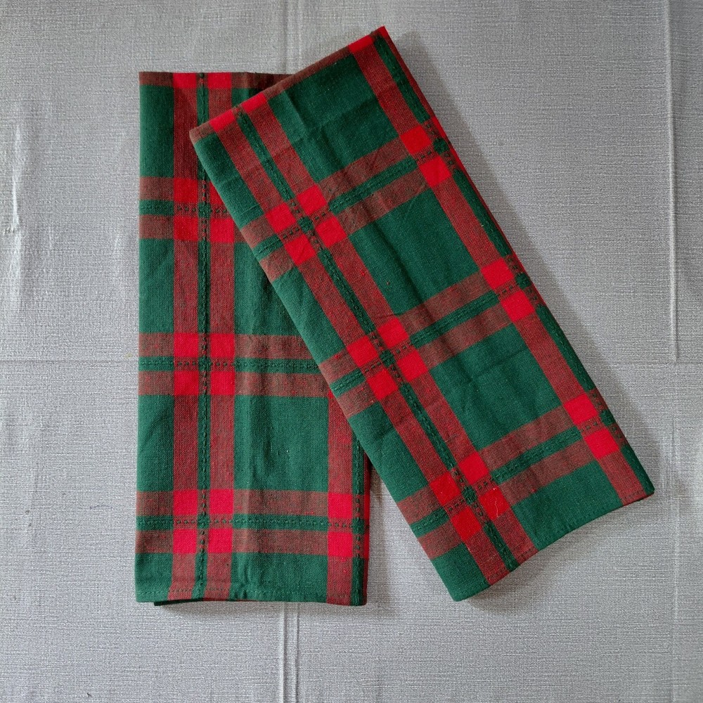 Green & Red Tartan Plaid Cloth Napkins Set of 2 Christmas Holiday 17″ x 27″