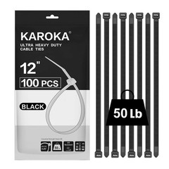 Zip Ties 12 inch (100 Pack), Black, 50 lb, UV Resistant 12″ Black