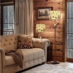 Rustic Farmhouse Antlers Floor Lamp Nightlight Brown Finish Round Shade