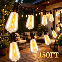 Solar String Lights 100FT, ST38 Shatterproof Bulbs Waterproof for Patio Garden