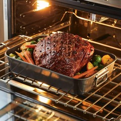 Farberware Bakeware Roasting Pan 10.5×15 Gray Non-Stick with Flat Removable Rack