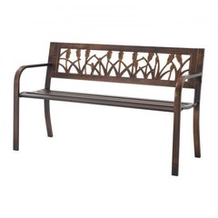 Outdoor Bench, 50 inch, Carbon Steel Metal Frame with PVC Floral Pattern Backre