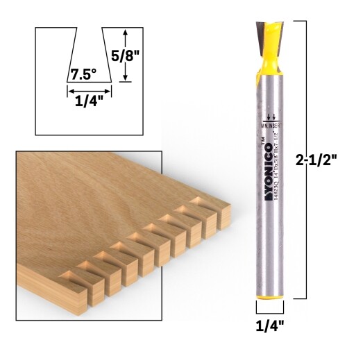7.5Â° X 1/4″ Dovetail Router Bit – 1/4″ Shank – Yonico 14823q