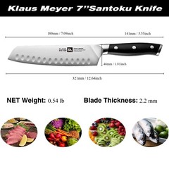 Klaus Meyer Stahl High Carbon Steel 7 inch Santoku Kitchen Chef Knife