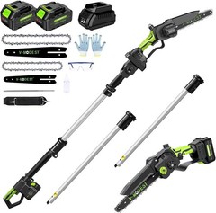 2-IN-1 Brushless 6″+8″ Bar Cordless Pole Saw Tree Trimming Kit Electric Pole Saw