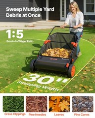 VEVOR Push Lawn Sweeper 30 in Leaf & Grass Collector 12 cu. ft. Hopper Bag