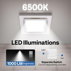 165 CFM Bathroom Exhaust Fan with 6500K LED Light & 4″ Duct Hose 2.5 Sones Fan