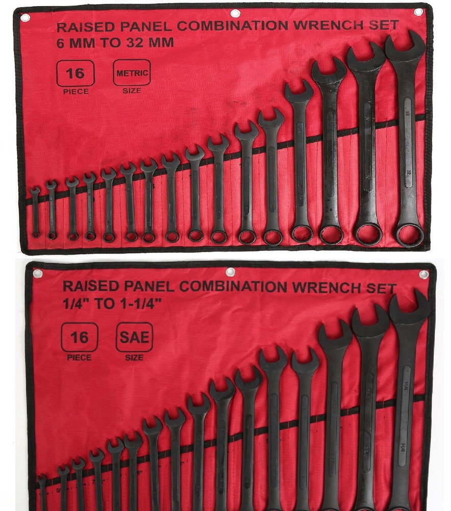 32pcs Combination Wrench Set, Metric 6 to 32mm & SAE 1/4″ to 1-1/4″ Raised Panel