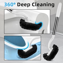 Toilet Brush and Holder Set, Curved Toilet Brush with Stainless Steel Handle