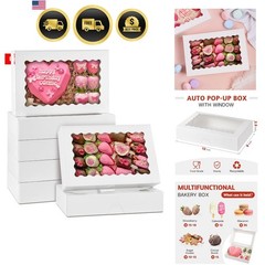 30 Pack Auto Pop-up Cookie Boxes with Window, 12″ x 8″ x 2.5″ White Bakery Bo…