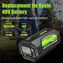 1-2PACK 8.0Ah Battery 40 Volt for Ryobi 40V Lithium OP40602 Battery with LED
