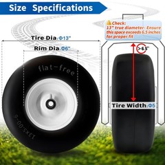 2Pcs 13×5.00-6 Flat Free Tire and Wheel for Lawn Mowers & Zero Turn Mowers, with