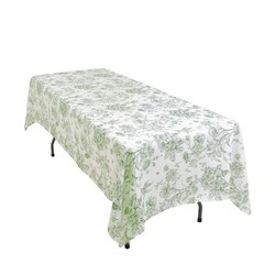 60″ x 102″ Dusty Sage French Toile Pattern Polyester Rectangular Tablecloth