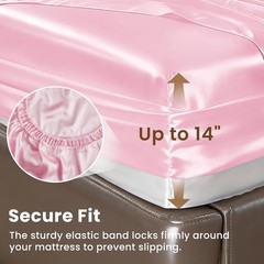 Pink Satin Queen Bed Sheet Set 4 Piece Silky Soft Deep Pocket Luxury Bedding