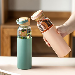 21Oz Glass Water Bottle with Silicone Sleeve & Bamboo Lid, BPA Free Reusable Wat