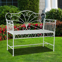 19.75 In. White Cast Iron Antique Outdoor Patio Garden Bench Seat-84B-077