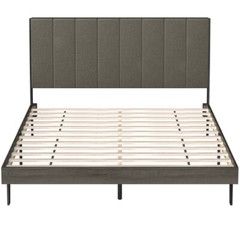 Queen Size Bed Frame Tufted Upholstered Headboard Bedroom W/ Solid Wooden Slat