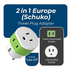 OREI Germany, France Travel Plug Adapter – 2 USA Inputs – 3 Pack- Type E/F