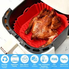 3x Air Fryer Silicone Pot Rectangle Baking Tray Basket Liners Insert Dish New