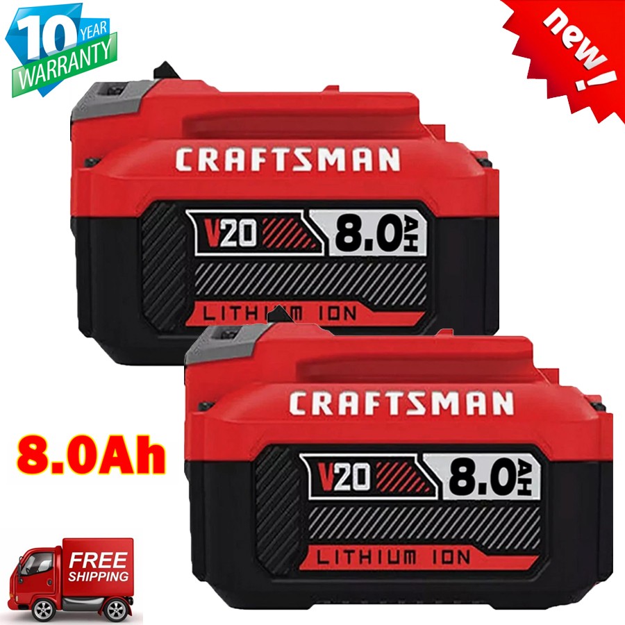 2 Pack 8.0Ah For Craftsman V20 20V MAX Lithium Battery CMCB204 CMCB202 CMCB206