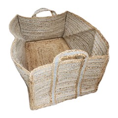 Tan With Silver Stripes Large Woven Blanket Basket for Storage, 23″×16″×11.5″