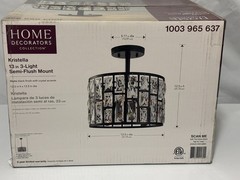 Home Decorators Kristella 12.5 in. 3-Light Matte Black Semi Flush Mount Light
