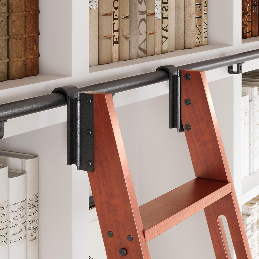 10FT Rolling Library Ladder Hardware Kit,350Lb Capacity,Telescopic Hook & Bottom