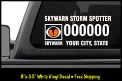 Custom Ham Radio Skywarn Storm Chaser Call Sign 8″ x 3.5″ White Vinyl Decal