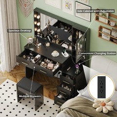 Large Vanity Desk with LED Lighted Mirror & Power Outlet, Makeup Vanity Table