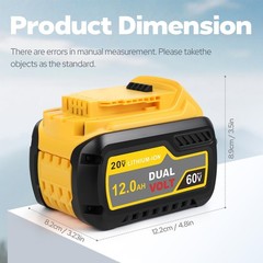 2X 12.0Ah Battery For DEWALT 20V 60V For DCB612 FLEXVOLT Li-Ion Battery DCB609-2