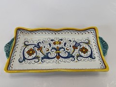Vtg Grazia Deruta Italy Majolica Hand Handled Rectangular Serving Platter Tray