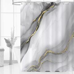 Grey Modern Abstract Shower Curtain, Grey Mix Gold Ombre Marble Texture Luxury B