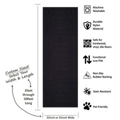 Custom Size SOLID BLACK Stair Hallway Runner Rug Non Slip Rubber Back
