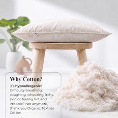 100% Organic Cotton Filled Bed Pillow with GOTS CERTIFIED Organic Cotton Cover