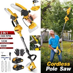 2 in1 Cordless Pole Saw Brushless Mini Chainsaw for Tree Trimming w/ 2 Batteries