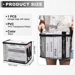 12.6×9.5×9.8in Clear Storage Bags, Plastic Storage Bags with Zipper,M, Black