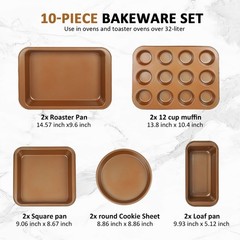 KOOMADE 10Pcs Nonstick Carbon Steel Bakeware Set Cookie Sheet Roasting Pan