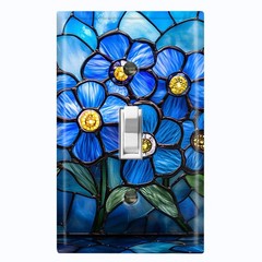 Metal Light Switch Outlet Cover Wall Plate Blue Daisy Stained Glass PRINT FWR295
