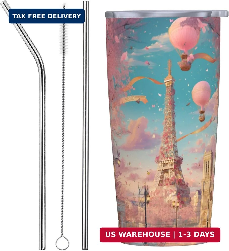 Paris Eiffel Tower Tumbler with Lid and Straw 20oz Coffee Tumblers Leakproof Sta