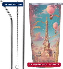 Paris Eiffel Tower Tumbler with Lid and Straw 20oz Coffee Tumblers Leakproof Sta