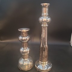 Pottery Barn Set Of 2 Madeline Candlestick Holders Mercury Glass Iron Silver