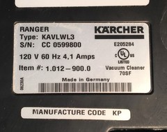 KARCHER RANGER PROFESSIONAL Vacuum KAVLWL3 1.012-900.0 Near Mint +Manual PICK UP