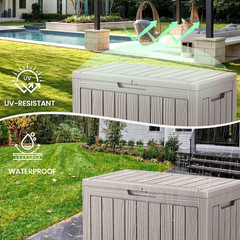 Waterproof 45″ Outdoor Storage Box with Lock, Handles & Bench Seat, Grey
