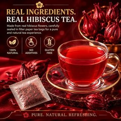 Premium 80 Hibiscus Flowers Tea Bags, 100% Natural, Handmade & Pure from Hibi