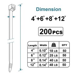 Black Zip Ties Assorted 12+8+6+4 inch, 200 Pack, 4+6+8+12 (200 Pack),