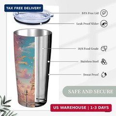 Paris Eiffel Tower Tumbler with Lid and Straw 20oz Coffee Tumblers Leakproof Sta